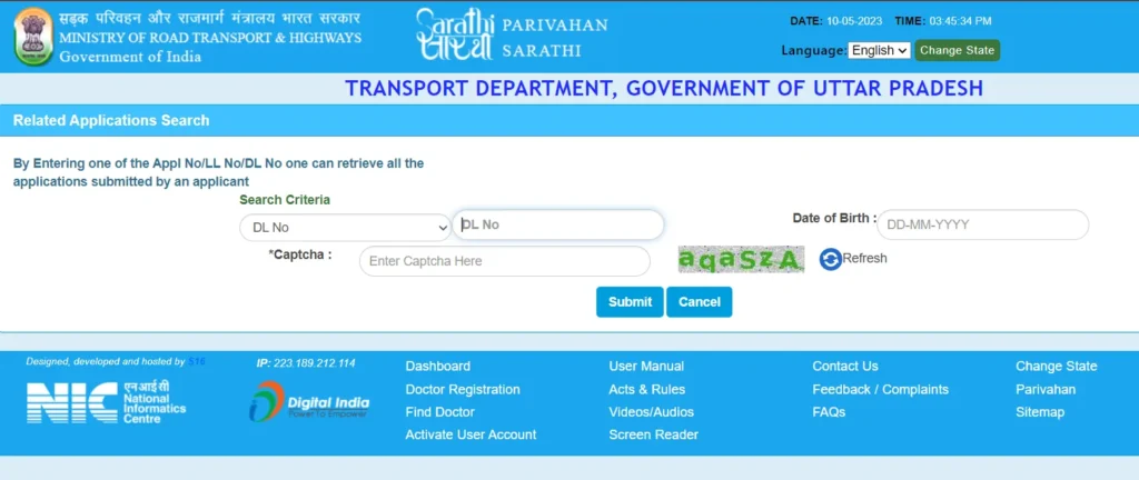 Search Driving License by DL Number